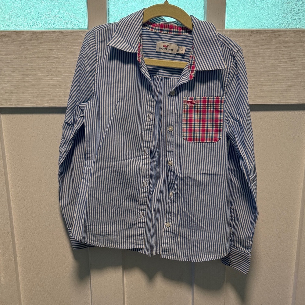OshKosh B'gosh Blue and Pink Striped Button Down Shirt